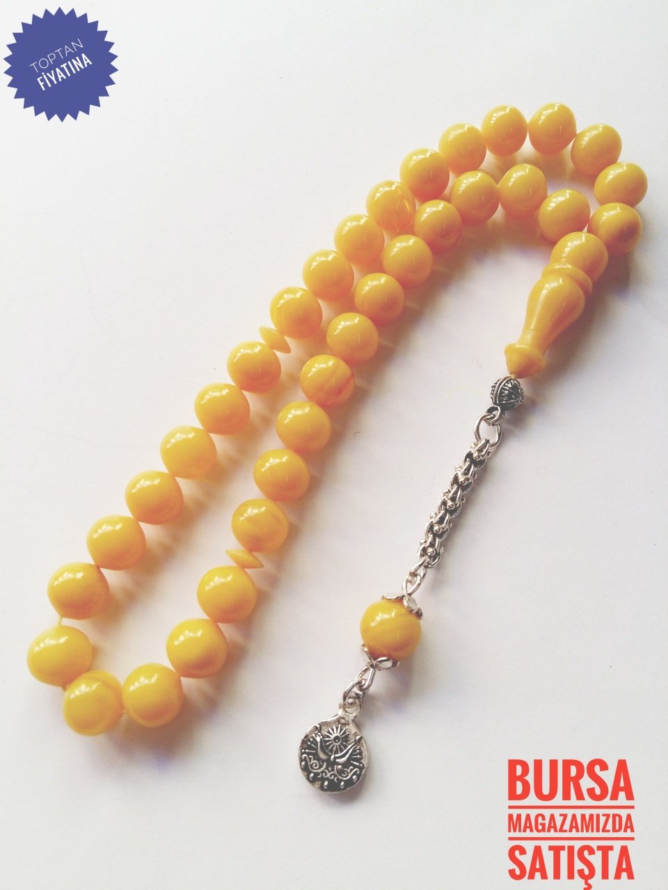 925 Ayar Gümüş Püsküllü Yoğun Hareli Özel İşçilikli Sıkma Kehribar Tesbih