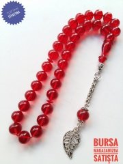 925 Ayar Gümüş Püsküllü Kırmızı Sıkma Kehribar Tesbih