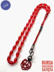 Çektikçe Parlayacak Kazaz Püsküllü Kırmızı Sıkma Kehribar Tesbih