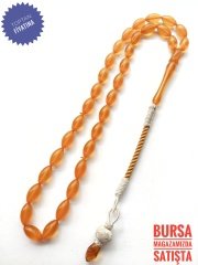 Çektikçe Parlayacak Sarı Renkli Kazaz Püsküllü Sıkma Kehribar Tesbih