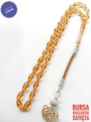 Çektikçe Parlayacak Sarı Renkli Kazaz Püsküllü Sıkma Kehribar Tesbih