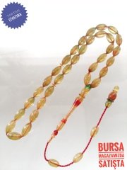 Usta Yapımı Koleksiyonluk Beyzi Kesim Hareli Sıkma Kehribar Tesbih