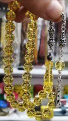 925 Ayar Gümüş Püsküllü Şeffaf  Doğal Su Damlası Kehribar Tesbihimiz Beğeninize Sunulmuştur.