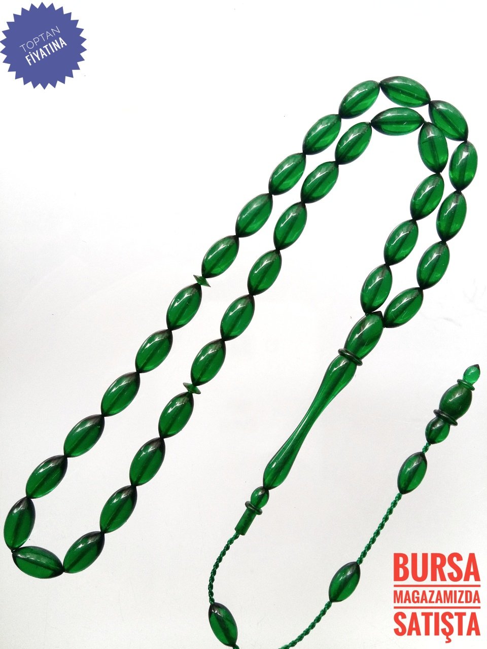Usta Yapımı Koleksiyonluk Türbe Yeşili Beyzi Kesim Ateş Kehribar Tesbih