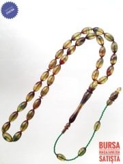 Usta Yapımı Koleksiyonluk Beyzi Kesim Hareli Sıkma Kehribar Tesbih