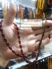 Usta Yapımı Koleksiyonluk Beyzi Kesim Hareli Sıkma Kehribar Tesbih