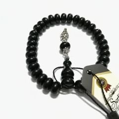 Alpaka Püsküllü Basık (Tekerlek) Kesim Bilekboy Siyah Katalin Tesbih