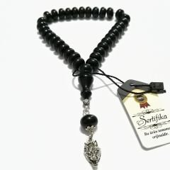 Alpaka Püsküllü Basık (Tekerlek) Kesim Bilekboy Siyah Katalin Tesbih