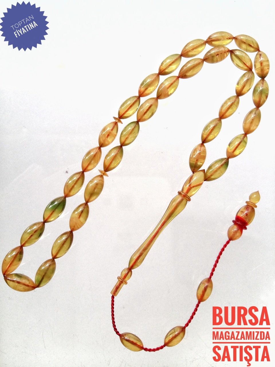 Usta Yapımı Koleksiyonluk Beyzi Kesim Hareli Sıkma Kehribar Tesbih