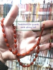 Usta Yapımı Koleksiyonluk Beyzi Kesim Yoğun Hareli Sıkma Kehribar Tesbih