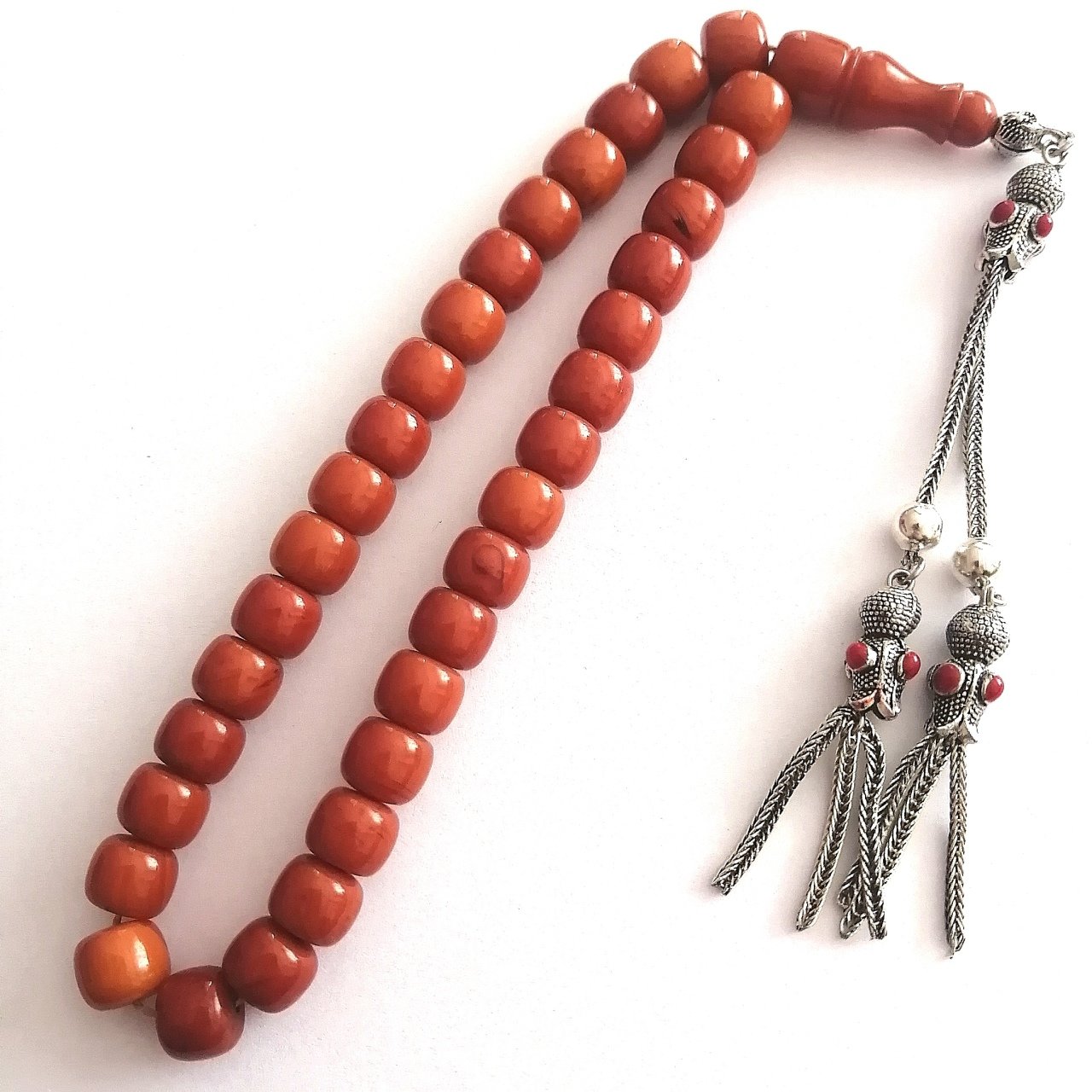 Alpaka Püsküllü Fıçı Kesim Yeni Döküm Malzeme Sıkma Kehribar Tesbih