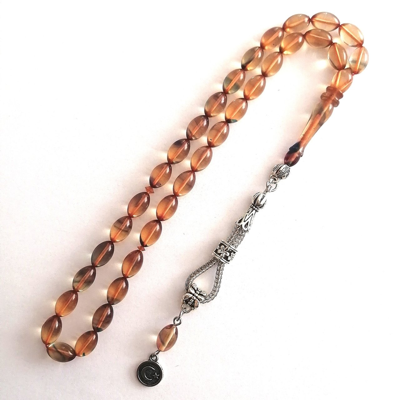 Alpaka Püsküllü Beyzi Kesim Yeni Döküm Malzeme Sıkma Kehribar Tesbih